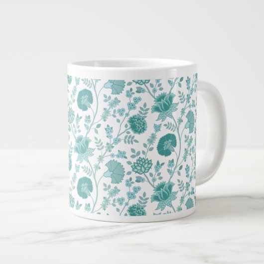 Jacobean Floral Pattern Teals op wit Grote Koffiekop (Voorkant rechts)