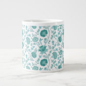 Jacobean Floral Pattern Teals op wit Grote Koffiekop (Voorkant)