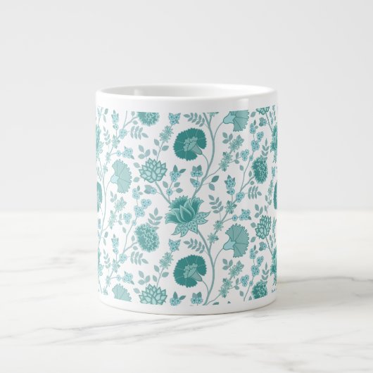 Jacobean Floral Pattern Teals op wit Grote Koffiekop (Voorkant)