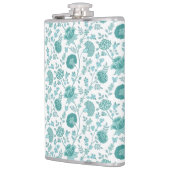 Jacobean Floral Pattern Teals op wit Heupfles (Links)