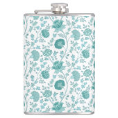 Jacobean Floral Pattern Teals op wit Heupfles (Voorkant)
