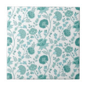 Jacobean Floral Pattern Teals op wit Tegeltje (Voorkant)