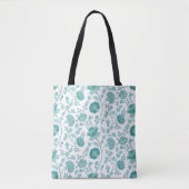 Jacobean Floral Pattern Teals op wit Tote Bag (Voorkant)