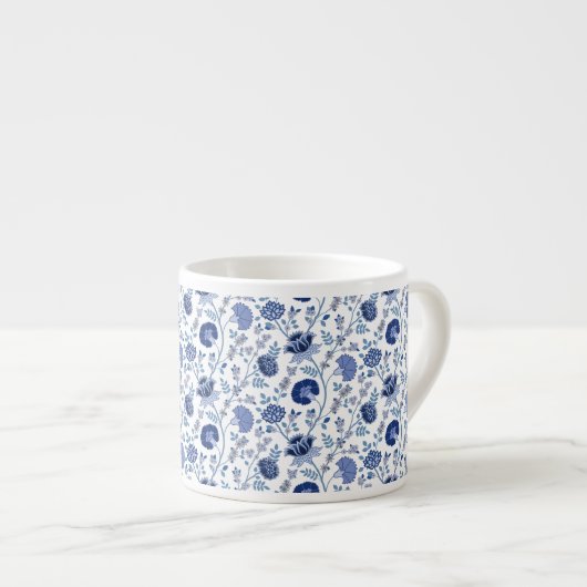 Jacobean Floral Rpt Pattern Blues on White Espresso Kop (Voorkant rechts)