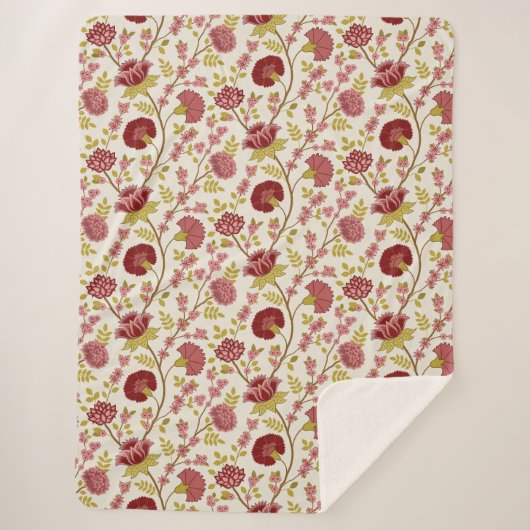 Jacobean Floral Rpt Pattern Reds Pinks Gold Cream Sherpa Deken (Voorkant)