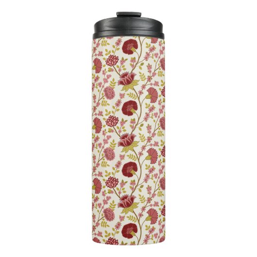 Jacobean Floral Rpt Pattern Reds Pinks Gold Cream Thermosbeker (Voorkant)
