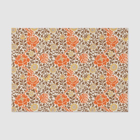 Jacobean Floral Wallpaper, Oranje, bruin en moster Tissuepapier (Voorkant)