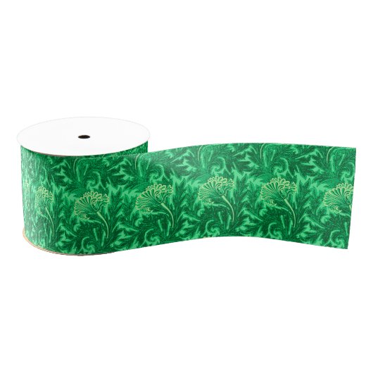 Jacobean Flower Damask, Emerald en Lime Green Grosgrain Lint (Spoel)