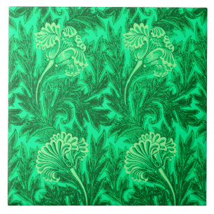 Jacobean Flower Damask, Emerald en Lime Green Tegeltje