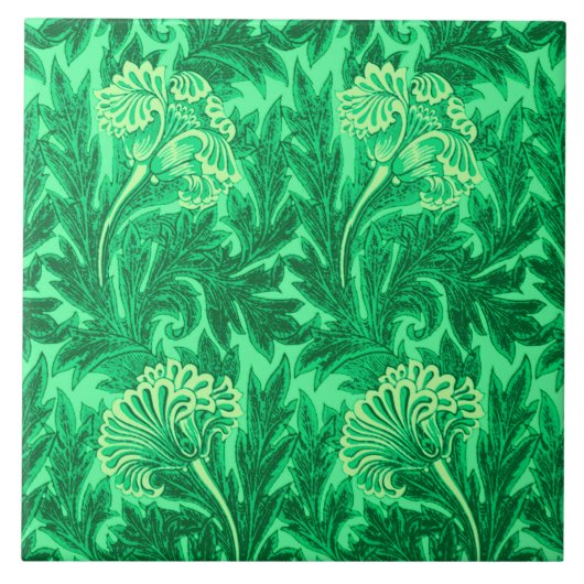 Jacobean Flower Damask, Emerald en Lime Green Tegeltje (Voorkant)