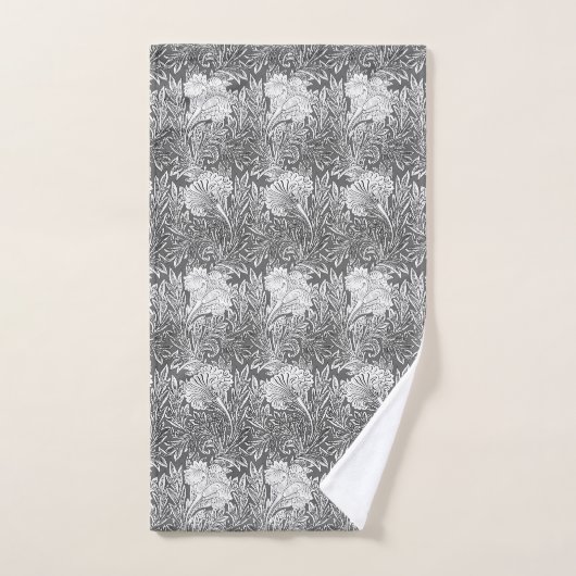 Jacobean Flower Damask, Grey/Grey en White Bad Handdoek (Handdoek)