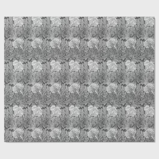 Jacobean Flower Damask, Grey/Grey en White Cadeaupapier (Vlak)