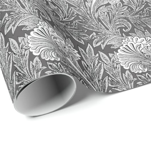 Jacobean Flower Damask, Grey/Grey en White Cadeaupapier (Rol Hoek)