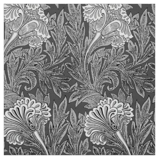 Jacobean Flower Damask, Grey/Grey en White Stof (Swatch)