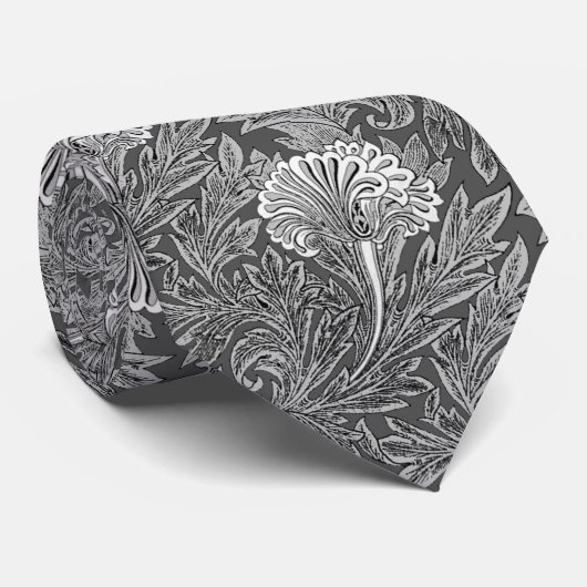 Jacobean Flower Damask, Grey/Grey en White Stropdas (Opgerold)
