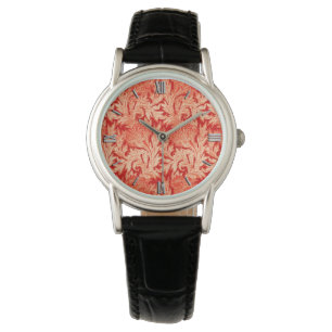 Jacobean Flower Damask, Mandarin and Light Oranje Horloge
