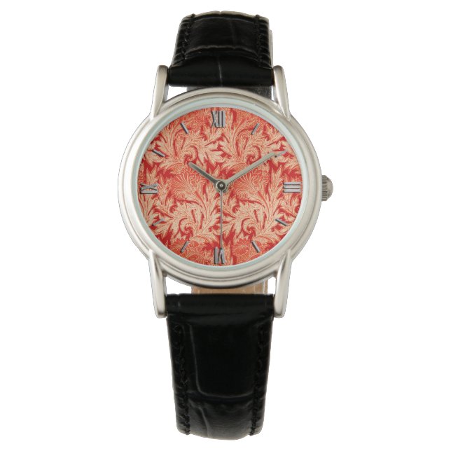 Jacobean Flower Damask, Mandarin and Light Oranje Horloge (Voorkant)