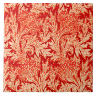 Jacobean Flower Damask, Mandarin and Light Oranje Tegeltje