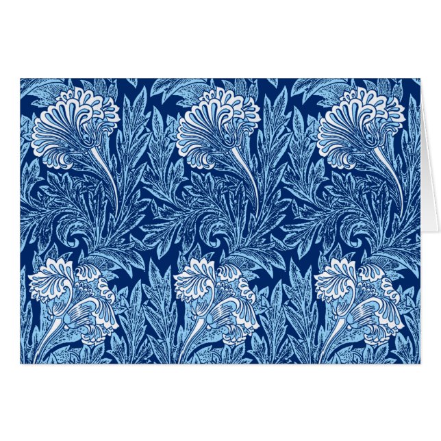 Jacobean Flower Damask, Navy, Sky Blue en White (Voorkant Horizontaal)