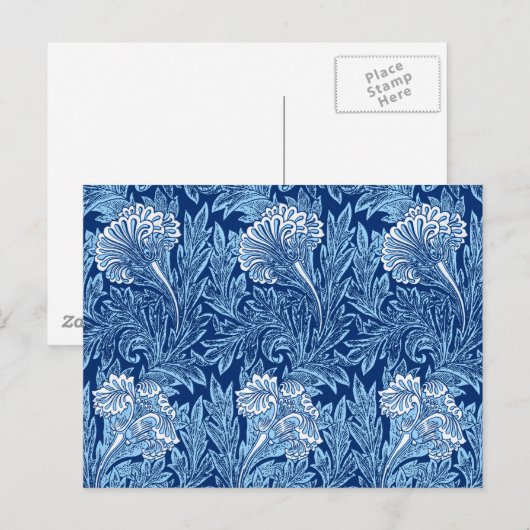 Jacobean Flower Damask, Navy, Sky Blue en White Briefkaart (Voorkant / Achterkant)