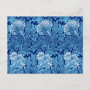 Jacobean Flower Damask, Navy, Sky Blue en White Briefkaart