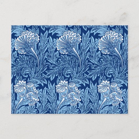 Jacobean Flower Damask, Navy, Sky Blue en White Briefkaart (Voorkant)