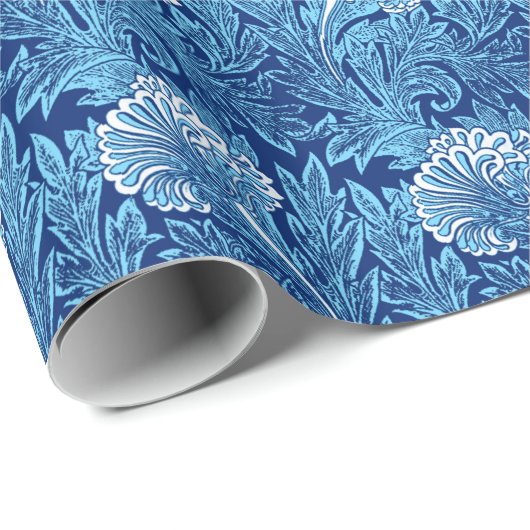Jacobean Flower Damask, Navy, Sky Blue en White Cadeaupapier (Rol Hoek)