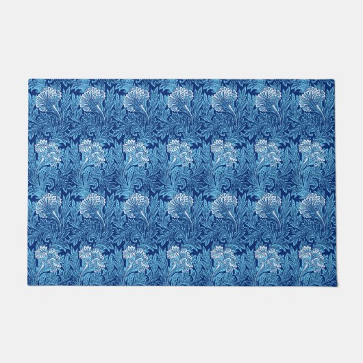 Jacobean Flower Damask, Navy, Sky Blue en White Deurmat (Voorkant)