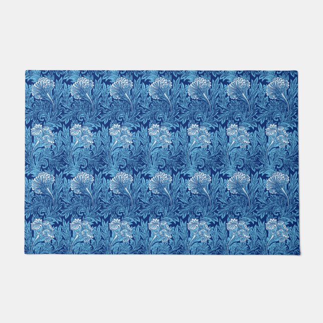 Jacobean Flower Damask, Navy, Sky Blue en White Deurmat (Voorkant)