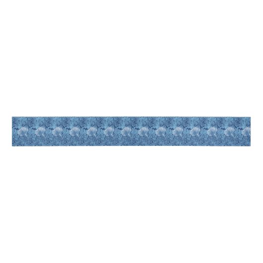 Jacobean Flower Damask, Navy, Sky Blue en White Grosgrain Lint (Voorkant)