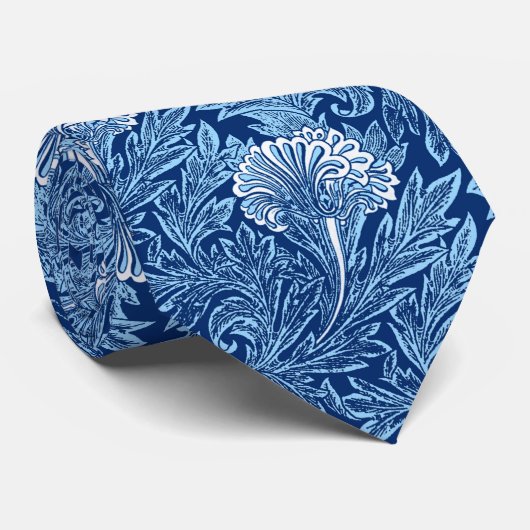 Jacobean Flower Damask, Navy, Sky Blue en White Stropdas (Opgerold)