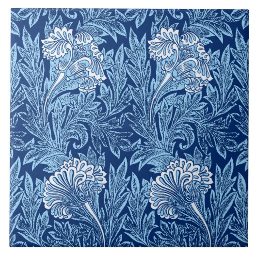 Jacobean Flower Damask, Navy, Sky Blue en White Tegeltje (Voorkant)