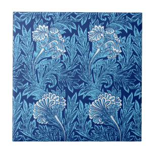 Jacobean Flower Damask, Navy, Sky Blue en White Tegeltje