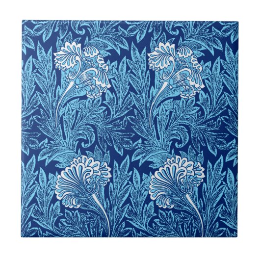 Jacobean Flower Damask, Navy, Sky Blue en White  Tegeltje (Voorkant)