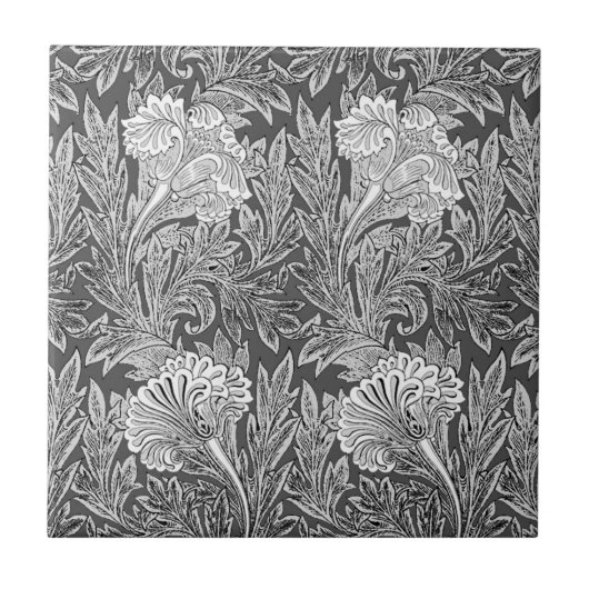 Jacobean Flower Damask, Silver Grey and White  Tegeltje (Voorkant)