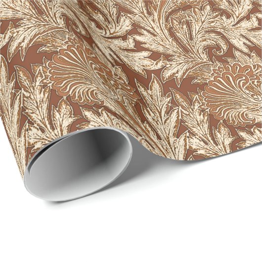 Jacobean Flower Damask, Taupe Tan en Cream Cadeaupapier (Rol Hoek)