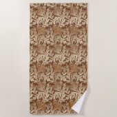 Jacobean Flower Damask, Taupe Tan en Cream Strandlaken (Voorkant)