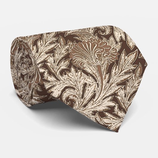 Jacobean Flower Damask, Taupe Tan en Cream Stropdas (Opgerold)