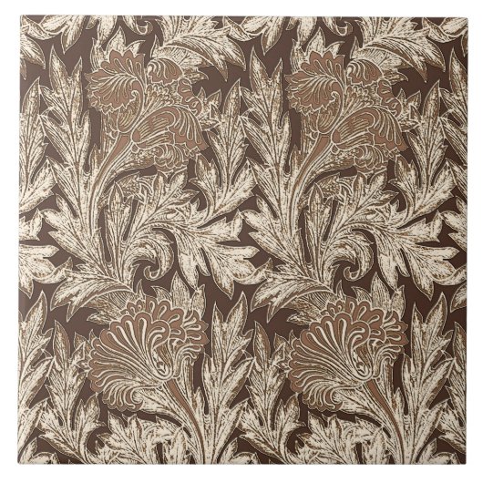 Jacobean Flower Damask, Taupe Tan en Cream Tegeltje (Voorkant)