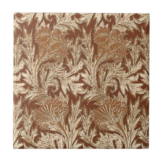 Jacobean Flower Damask, Taupe Tan en Cream Tegeltje (Voorkant)