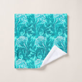 Jacobean Flower Damask, Turquoise en Blauwgroen Bl Bad Handdoek (Wasdoekje)
