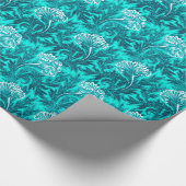 Jacobean Flower Damask, Turquoise en Blauwgroen Bl Cadeaupapier (Hoek)