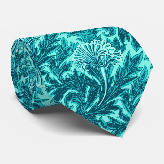 Jacobean Flower Damask, Turquoise en Blauwgroen Bl Stropdas (Opgerold)
