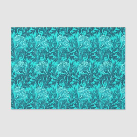 Jacobean Flower Damask, Turquoise en Blauwgroen Bl Tissuepapier (Voorkant)