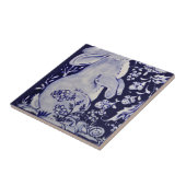 Jacobean konijn vogels bloemen blauw wit bodem L Tegeltje (Zijkant)
