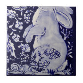 Jacobean konijn vogels bloemen blauw wit bodem R Tegeltje (Voorkant)