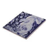 Jacobean konijn vogels bloemen blauw wit bodem R Tegeltje (Zijkant)