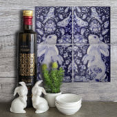 Jacobean konijn vogels bloemen blauw wit top L Tegeltje