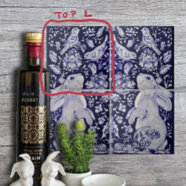 Jacobean konijn vogels bloemen blauw wit top L Tegeltje