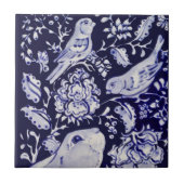 Jacobean konijn vogels bloemen blauw wit top L Tegeltje (Voorkant)